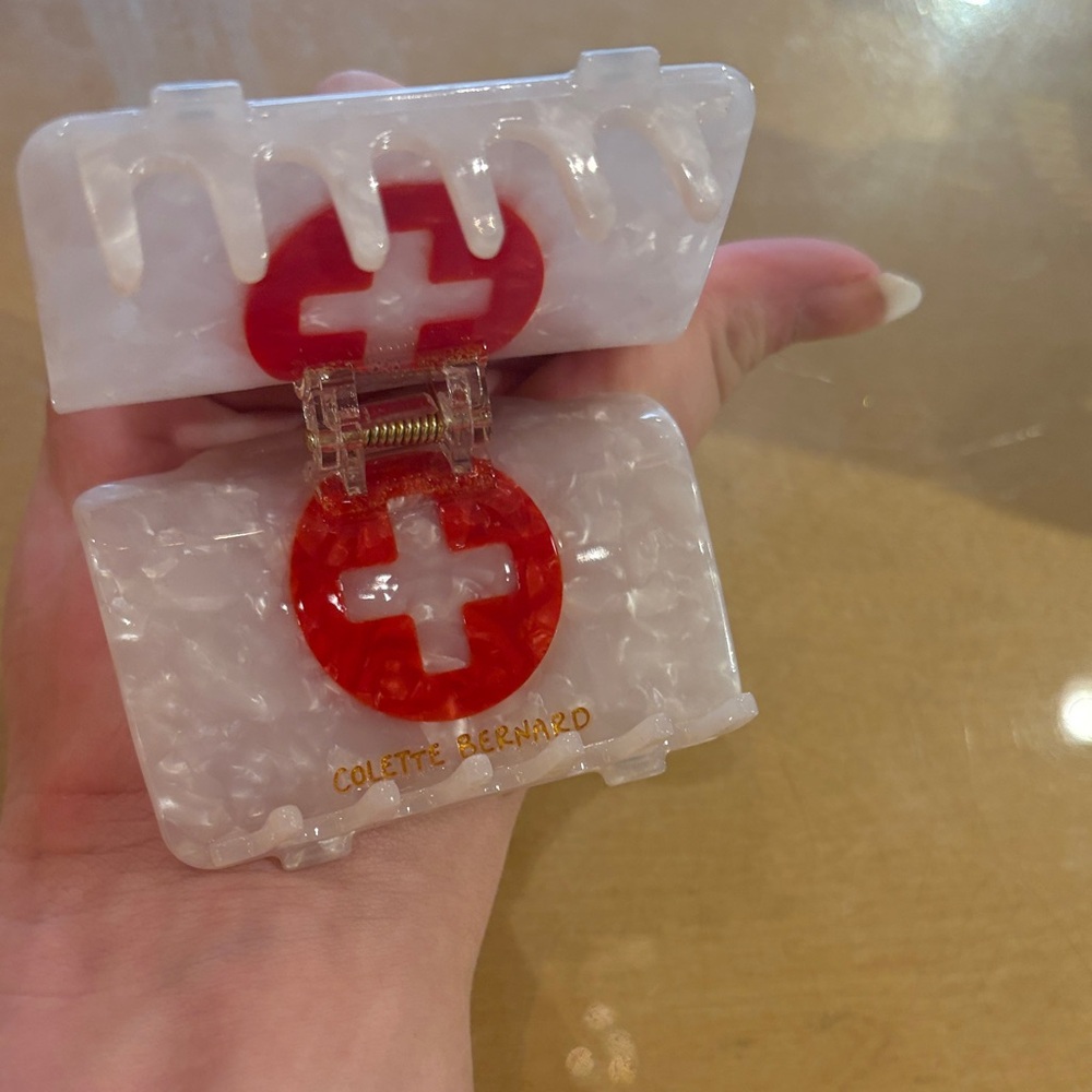 Colette Bernard White and Red First Aid Kit Hair Claw Clip
